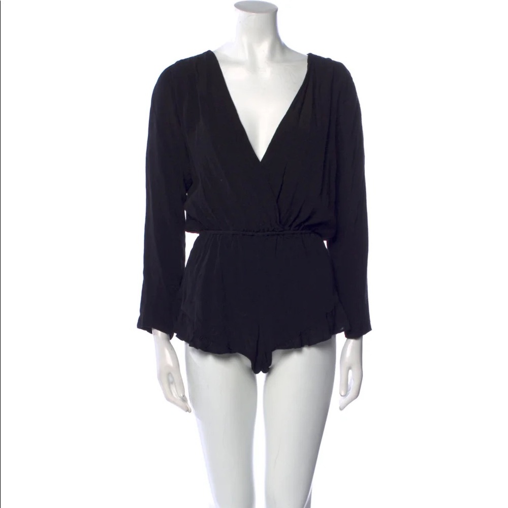 Black Stone Cold Fox Romper with Ruffled Hem